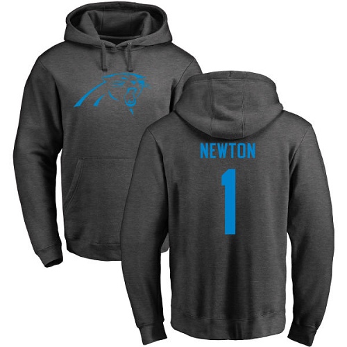 Carolina Panthers Men Ash Cam Newton One Color NFL Football #1 Pullover Hoodie Sweatshirts